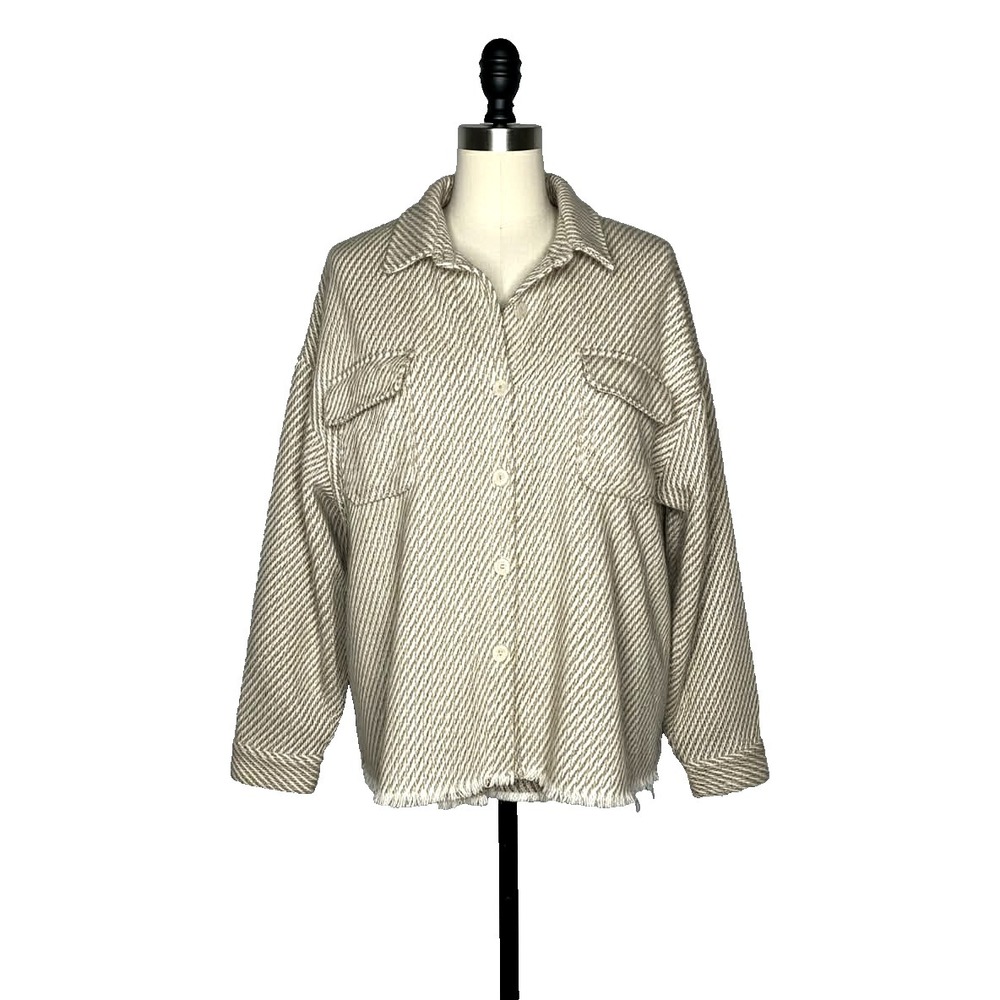 Cloud 10 Women S Southwest thick Blanket Jacket Shacket tan white fringe casual